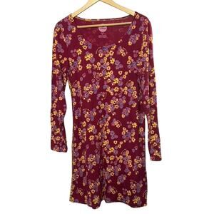 Life is Good Magenta Floral Long Sleeve Night Sleep Shirt Gown Size Medium New